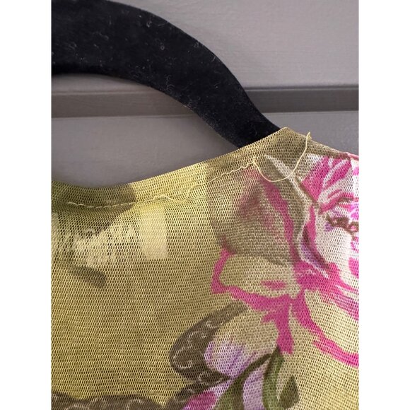 Sharagano Paris Green Floral Ruffled Sheer Wrap Top With Tie Closure Womens Smal - Picture 7 of 7